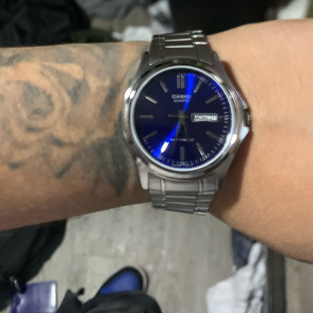 Casio Men's Silver and Blue Watch